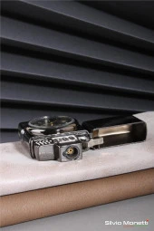 Silvio Monetti Siyah Özel Tasarım Kapaklı Saatli Model Gazlı Çakmak 24CSM808BMR03 thumbnail 4