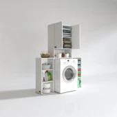 Kenzlife çamaşır makinesi dolabı sinemmaksmdf byz 180*096*30 % 100 mdf full mdf banyo kapaklı arkalıklı raflı - 2