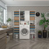 Kenzlife çamaşır makinesi dolabı sinemmaksduble byz 180*126*30 banyo kapaklı arkalıklı raflı - 1