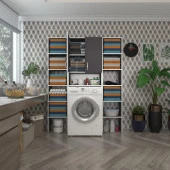 Kenzlife çamaşır makinesi dolabı sinemmaksduble gri 180*126*30 banyo kapaklı arkalıklı raflı thumbnail 1