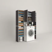 Kenzlife çamaşır makinesi dolabı sinemmaksduble gri 180*126*30 banyo kapaklı arkalıklı raflı thumbnail 2