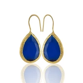 Kadir Jewellery 22 Ayar Altın Kaplama Damla Taşlı Küpe -El İşçiliği Ve Hipoalerjenik Küpe - 1