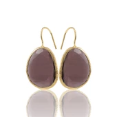 Kadir Jewellery 22 Ayar Altın Kaplama Fosil Taşlı Küpe -El İşçiliği Ve Hipoalerjenik Küpe - 8