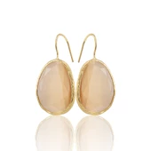 Kadir Jewellery 22 Ayar Altın Kaplama Fosil Taşlı Küpe -El İşçiliği Ve Hipoalerjenik Küpe - 7