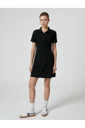 Polo Yaka Mini Elbise A Kesim Kısa Kollu Ribanalı - 3