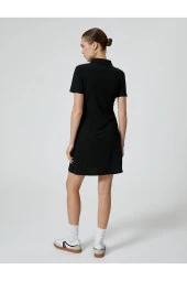 Polo Yaka Mini Elbise A Kesim Kısa Kollu Ribanalı - 4