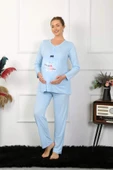 Kadın Uzun Kol Hamile Lohusa Pijama Takımı Mavi 45501 - 4