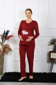 Kadın Uzun Kol Hamile Lohusa Pijama Takımı Bordo 45501 - 2