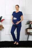 Kadın Kısa Kol Hamile Lohusa Pijama Takımı Lacivert 45210 - 1