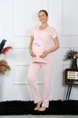 Kadın Kısa Kol Hamile Lohusa Pijama Takımı Pudra 45210 - 1