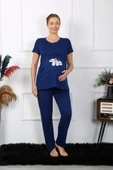Kadın Kısa Kol Hamile Lohusa Pijama Takımı Lacivert 45210 - 3