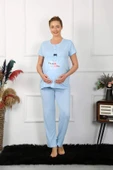 Kadın Kısa Kol Hamile Lohusa Pijama Takımı Mavi 45210 - 5