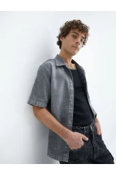 Oversize Kot Ceket Kısa Kollu Cep Detaylı Çıtçıt Düğmeli - 2