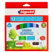 Bigpoint Wax Crayon Silinebilir Jumbo Mum Boya 12 Renk - 1