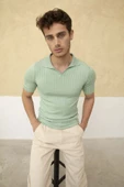 Erkek Fitilli Polo Yaka Triko T-Shirt - 4