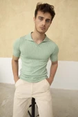 Erkek Fitilli Polo Yaka Triko T-Shirt - 8