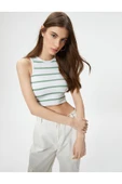 Crop Atlet Bisiklet Yaka Kolsuz Slim Fit Ribanalı - 2