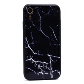 Apple iPhone XR 6.1 Kılıf Zore Mermer Desenli Ebruli Cam Kapak thumbnail 1