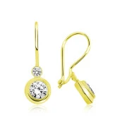 ​925 Ayar Gümüş Gold Sallantılı Tek Taş Küpe - 1