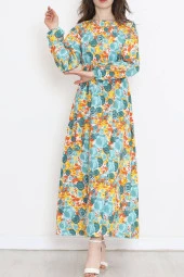 Desenli Elbise Suyeşili - 18290.1778. thumbnail 1