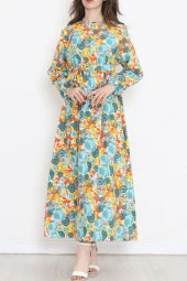 Desenli Elbise Suyeşili - 18290.1778. thumbnail 4