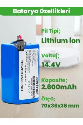 ELECTROLL Tesvor X500 Pro Batarya (ORJİNAL KAPASİTE) 2.600mah Pil Akıllı Robot Süpürge Batarya Değişimi thumbnail 3