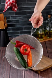 Tencereye Takılan 25 Cm Lüks Büyük Boy Çelik Tel Süzgeç & Kevgir thumbnail 3