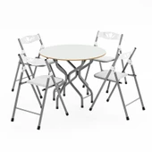 Eportatif Mutfak Masa Sandalye Seti Bahçe Yemek Masa Seti Yuvarlak Beyaz 1050 - 3