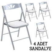 Eportatif Katlanır Mutfak Sandalyesi Kırma Koltuk Beyaz 4 Adet 1055 - 1