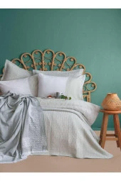 Apricitas HomeTimeless Prime Set Omari Adaçayı Çift Kişilik Battaniyeli Ve Yatak Örtülü %100 Pamuk Nevresim Takımı - 1