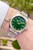 Daniel Klein DKISTE1085 Kadranı Yeşil Gold Gümüş Renk Hediye Paketli Takvimli Kadın Kol Saati ve Bileklik thumbnail 2