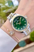 Daniel Klein DKISTE1085 Kadranı Yeşil Gold Gümüş Renk Hediye Paketli Takvimli Kadın Kol Saati ve Bileklik thumbnail 4