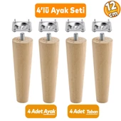 Ahşap Mobilya Koltuk Kanepe Sehpa Masa Ayağı Ayakları M8 Civatalı 12 cm + Bağlantı Aparatlı 4'lü Set - 1