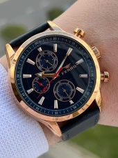 Ferro Takvimli+İç Fonksiyonları Aktif Lacivert-Rose Renk Deri Kordon 3 Atm Erkek Kol Saat EFM11105-T thumbnail 1