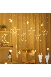 Dekoratif 8 Fonksiyonlu Ay Yıldızlı Perde Led 12 Sarkıt Ip Led Ekstra Yıldızlı thumbnail 1