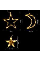 Dekoratif 8 Fonksiyonlu Ay Yıldızlı Perde Led 12 Sarkıt Ip Led Ekstra Yıldızlı thumbnail 3