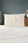 MODELHOME Krem Renkli Pamuklu Kumaştan Kapaklı Yastık Kılıfı (2 Adet) 50 X 70 Cm - 1