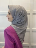 Jakarlı Monogram Eşarp, Piramit Monogram, Desenli Eşarp 01009  GÜMÜŞ thumbnail 3