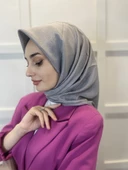 Jakarlı Monogram Eşarp, Piramit Monogram, Desenli Eşarp 01009  GÜMÜŞ thumbnail 2