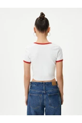 Kolej Crop Tişört Slim Fit Biyeli Kısa Kollu Bisiklet Yaka Pamuklu - 4