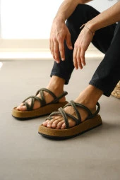BA0343 Erkek Bodrum İp Halat Haki Günlük Sandalet - 1
