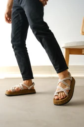 BA0343 Erkek Bodrum İp Halat Kum Beji Günlük Sandalet - 2