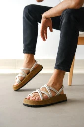 BA0343 Erkek Bodrum İp Halat Kum Beji Günlük Sandalet - 3