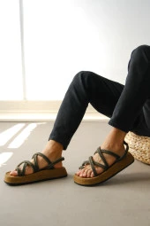 BA0343 Erkek Bodrum İp Halat Haki Günlük Sandalet - 3