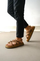 BA0343 Erkek Bodrum İp Halat Taba Günlük Sandalet - 2