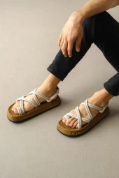 BA0343 Erkek Bodrum İp Halat Kum Beji Günlük Sandalet - 5