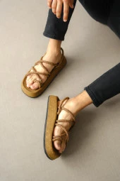 BA0343 Erkek Bodrum İp Halat Taba Günlük Sandalet - 4