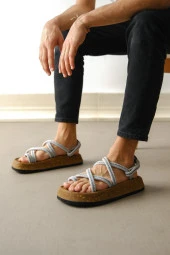 BA0343 Erkek Bodrum İp Halat Gri Günlük Sandalet - 4