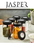 Jasper JPR-0106 6 Adet Stantlı 380ml Kaşıklı Cam Tuzluk Biberlik Baharatlık Seti - 1