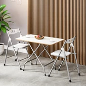 Eportatif 50x80 Beyaz  Katlanır Masa ve 2 Adet Sandalye Seti 1130 - 1